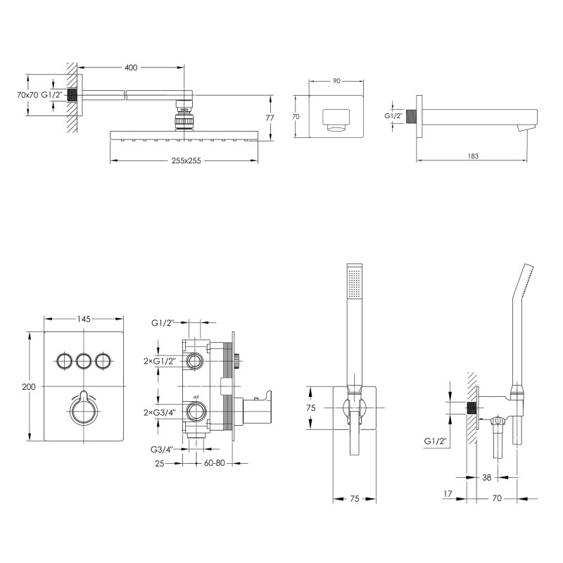 IMPRESE SMART CLICK система душова прихованого монтажу, термостат 3 функції, форма Q (ZMK101901235+ZMK101901220+ZMK101901221+ZMK101901230), хром, (ZMK101901229)