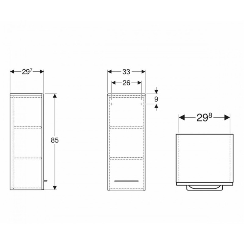 Geberit SELNOVA SQUARE тумба 33*85*29,7см, середньої висоти, з одінєю дверима, св.орех/меламін з структурою дерева, (501.279.00.1)