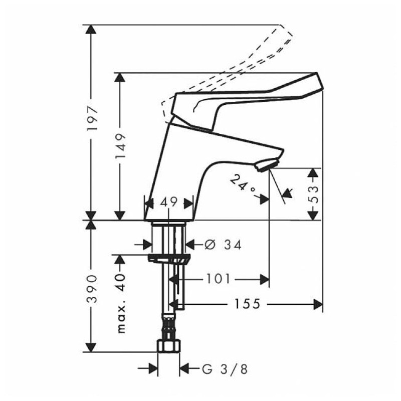 Hansgrohe FOCUS смеситель для умывальника 70, без сливного набора, с длинной рукояткой, хром, (31914000)