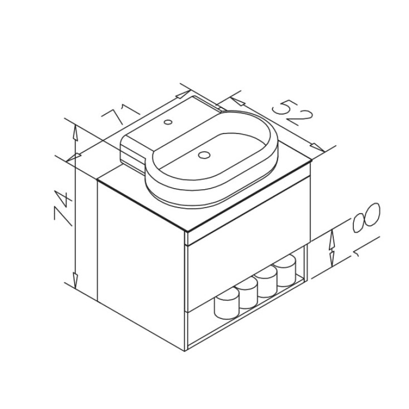 IMPRESE BLACK EDGE тумба подвесная 70см со столешницей 1 ящик, белая, (f32117W(1))