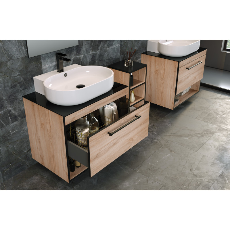 IMPRESE BLACK EDGE комплект меблів 90см, дуб: тумба підвісна зі стільницею 1 ящик + умивальник накладний i32119(2), (f32119OK)