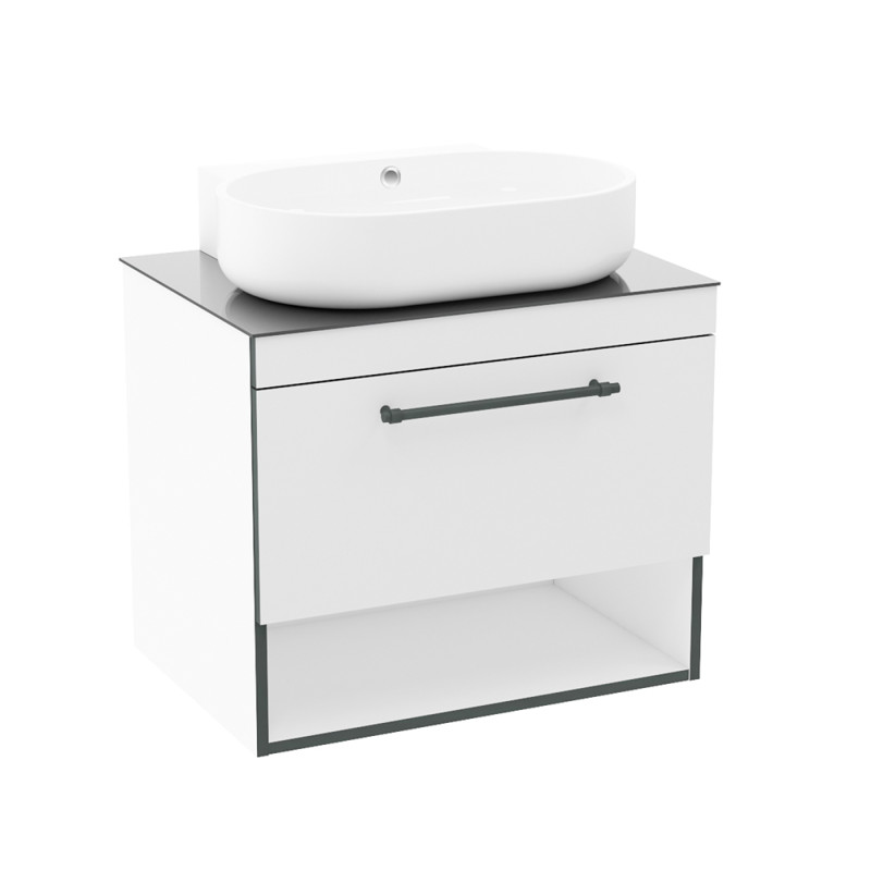 IMPRESE BLACK EDGE комплект меблів 70см, білий: тумба підвісна зі стільницею 1 ящик + умивальник накладний i32119(2), (f32117W)