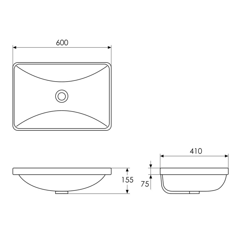 IMPRESE Умивальник накладний 59*41*15,5см з переливом, (i11445)