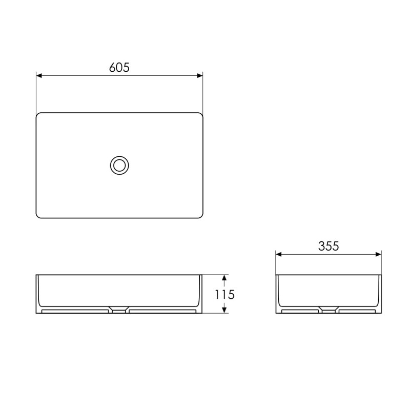 IMPRESE BLACK EDGE умывальник накладной 60,5*35,5*11,5см прямоугольный, (i11099)
