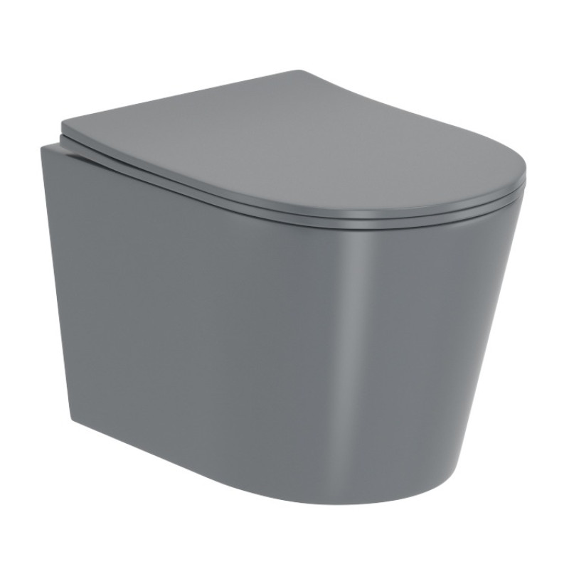 IMPRESE JESS Rimless унитаз подвесной 48,5*36*37см, сиденье Duroplast Slim slow-closing, matt grey, (i11330MG)