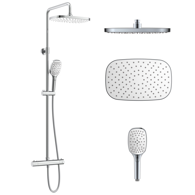 IMPRESE CENTRUM SQ система душова (термостат для душа, верхній душ 300*190 мм ABS, ручний душ 94 мм 3 режими, шланг 170 см) білі кришки, хром, (T-15300SQ)