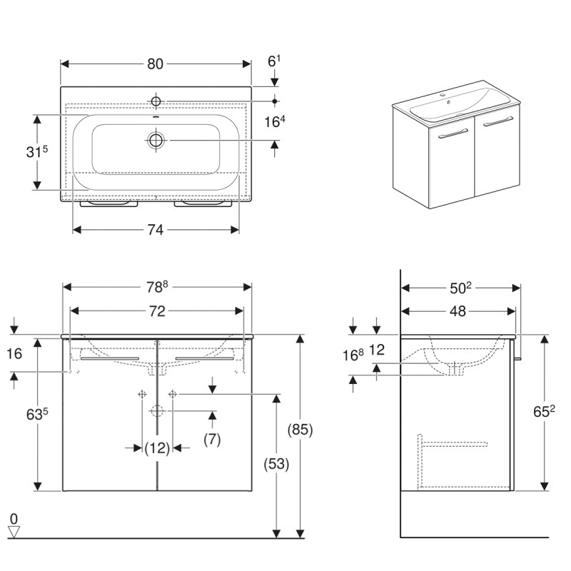 Geberit Тумба з умивальником SELNOVA SQUARE 501.256.00.1, білий, (501.256.00.1)