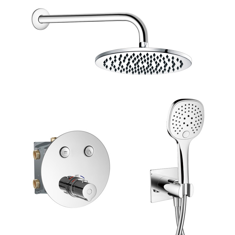 IMPRESE CENTRUM система душова прихованого монтажу (термостат для душа, верхній душ 200 мм, тримач душа 304 мм, ручний душ, шланг, тримач), хром, (VR-52400)