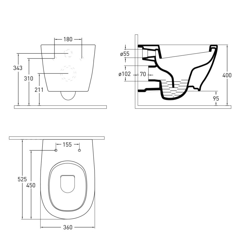 IMPRESE ALBA унiтаз пiдвiсний 52,5*36*40см з твердим сидiнням slow-closing, (i11201)