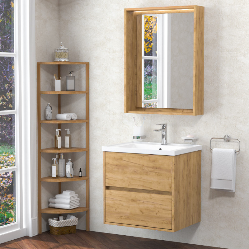 VOLLE TEO комплект меблів 65см дуб крафт: тумба підвісна, 2 ящики + умивальник накладний арт 15-88-060, (15-88-61Dr)