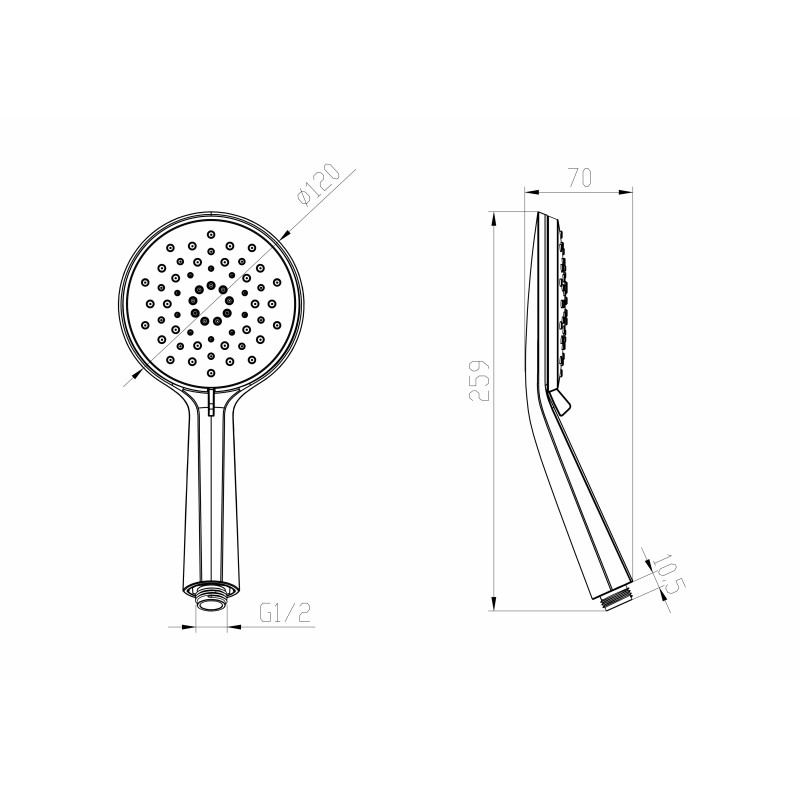 IMPRESE Душ ручний 120 мм, 3 режими, нікель, (W120SL3BN)