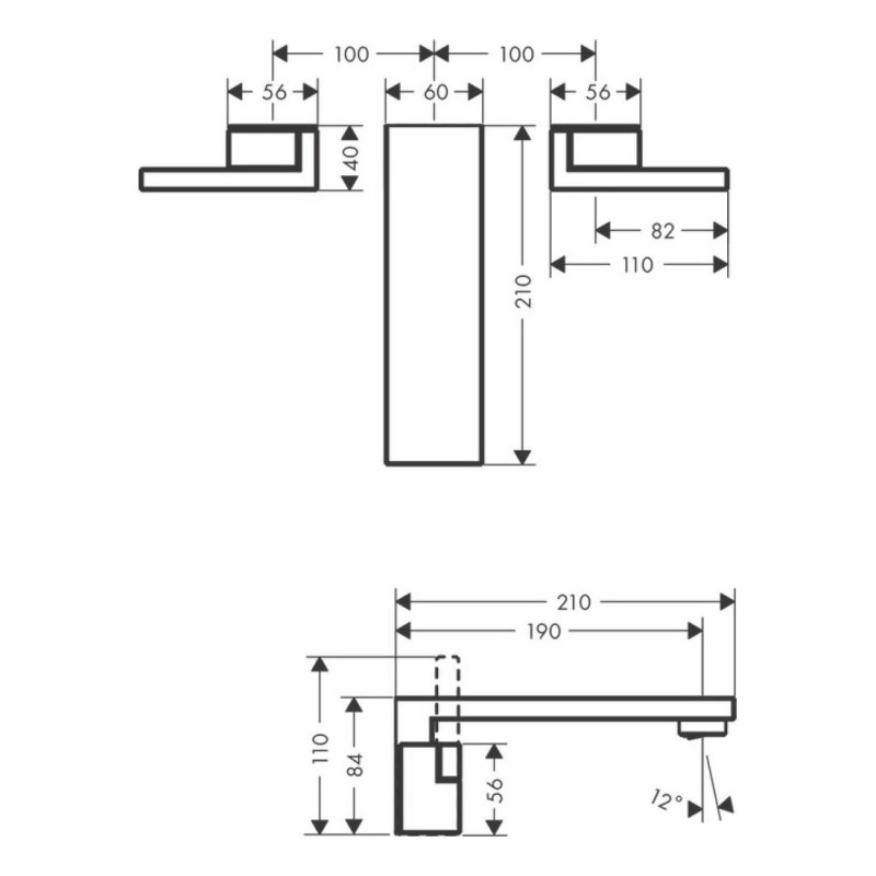 Axor EDGE смеситель для умывальника, с 3мя отверстиями, пристенный, СМ, носик 190мм, со сливным гарнитуром push-open, полированное золото, (46060990)