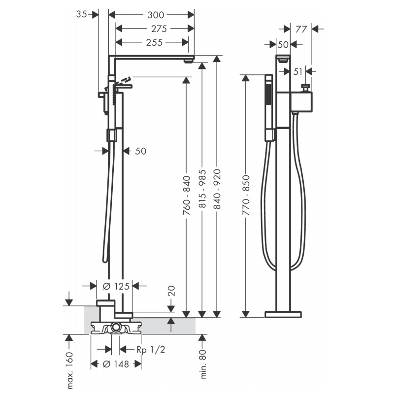 Axor EDGE смеситель для ванны, однорычажный, напольный, алмазная огранка, шлифованное красное золото, (46441310)