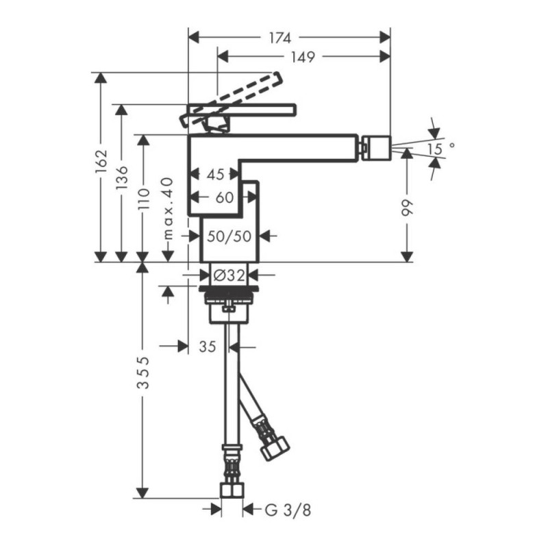 Axor EDGE смеситель для биде, однорычажный, со сливным гарнитуром push-open, алмазная огранка, шлифованное красное золото, (46211310)