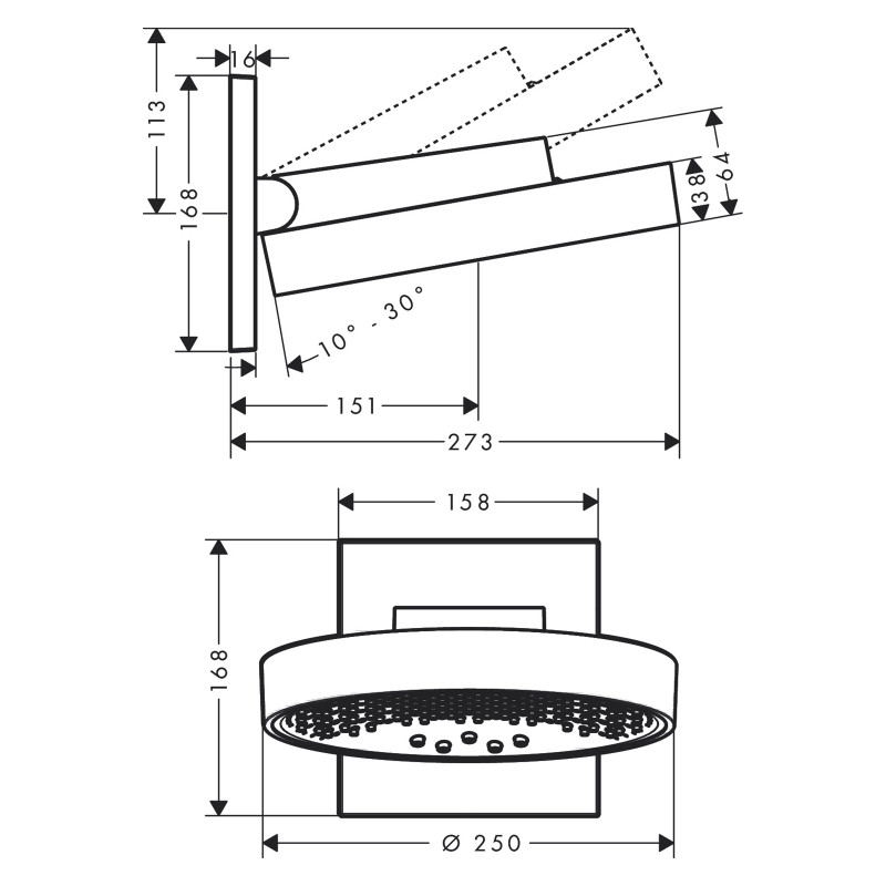 Hansgrohe Rainfinity Верхнiй душ 250 3jet з настiнним тримачем, матовий бiлий, (26232700)