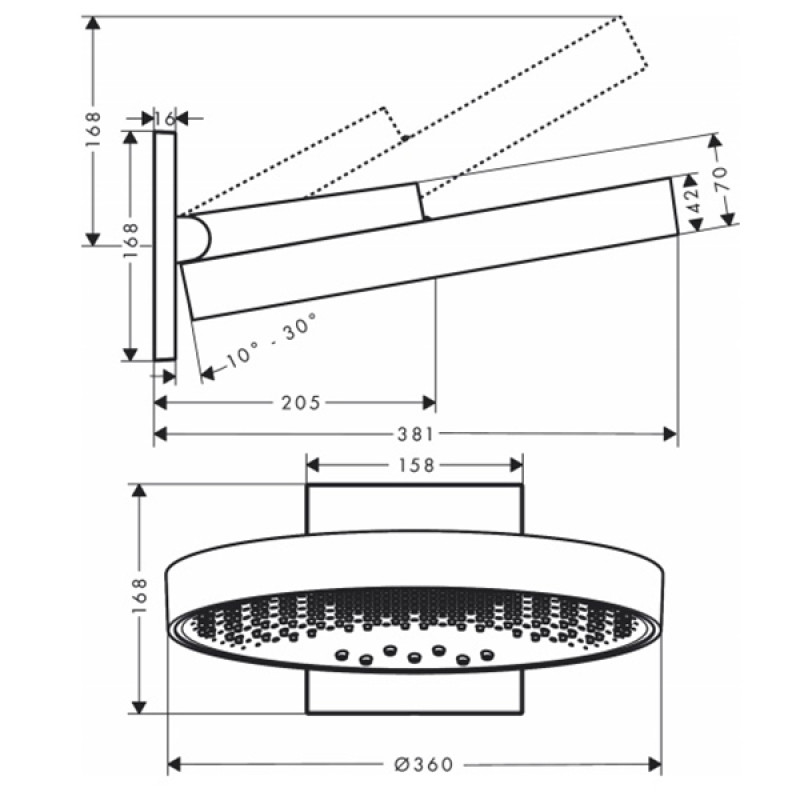 Hansgrohe Rainfinity Верхнiй душ 360 3jet з настiнним тримачем, матовий чорний, (26234670)