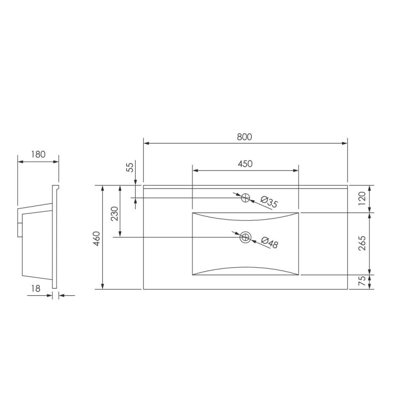 IMPRESE VALTICE комплект меблів 80см, сірий: тумба підвісна, 2 ящики + умивальник накладний арт i11042D, (f3212G)