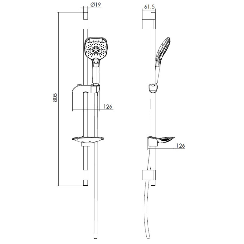 IMPRESE Штанга душова L-80 см, ручний душ 3 режими, шланг, мильниця, (8001073)
