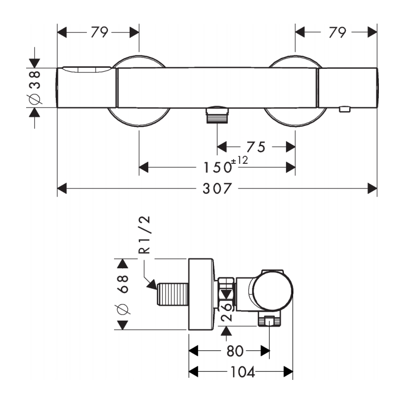Axor Citterio M Термостат для душу ВМ, ½', колір покриття шліфована бронза, (34635140)