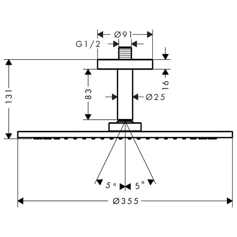 Axor Верхнiй душ 35см, 1JET, з потолочним пiд`єднанням, хром, (26035000)