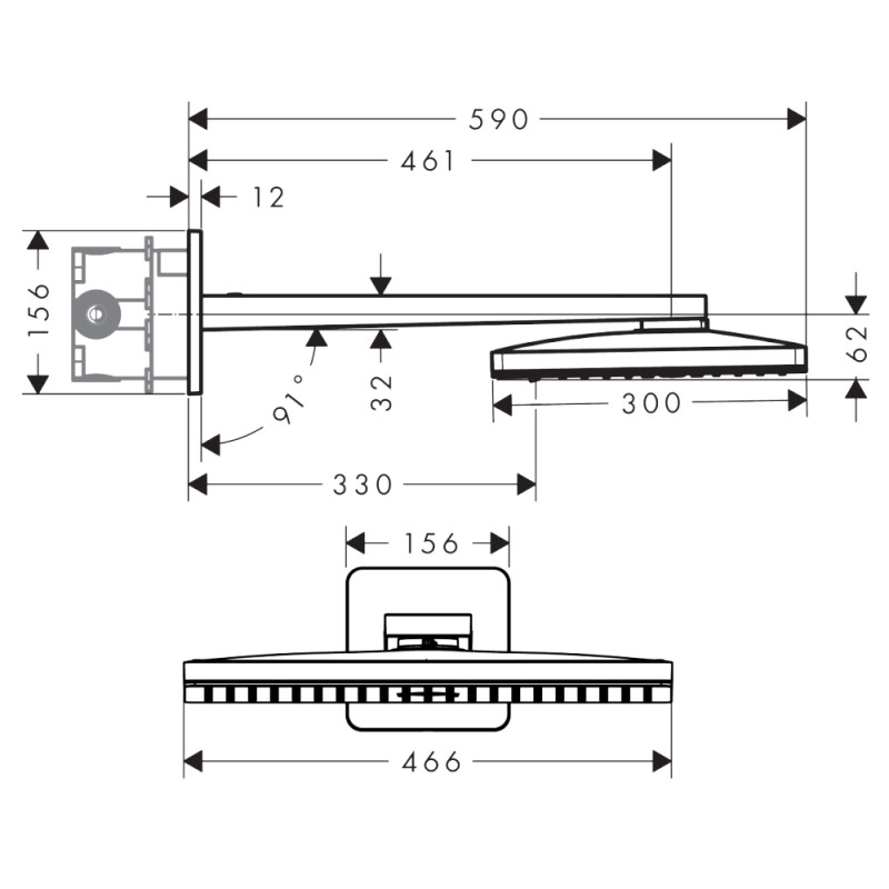 Axor Верхнiй душ 46*36см, 1JET, з душовим тримачем, з розеткою з округлими кутами, хром, (35274000)