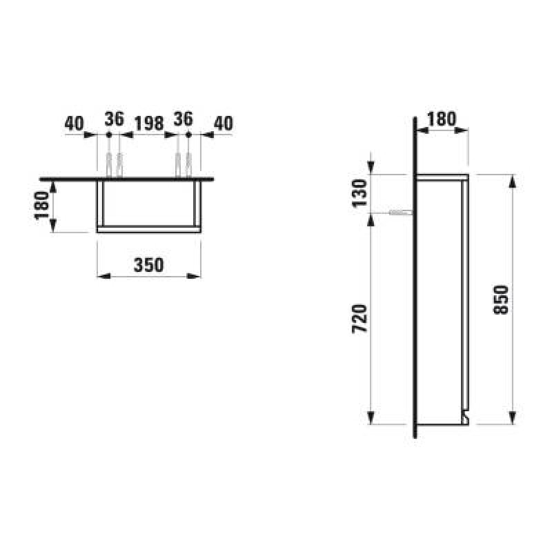 Laufen PRO тумба 35*18*85см, маленька, пiдвiсна, з iнтегр. ручкою, з механiзмом повiльного закриття, двернi петлi лiворуч, колiр бiлий, (H4831130954631)