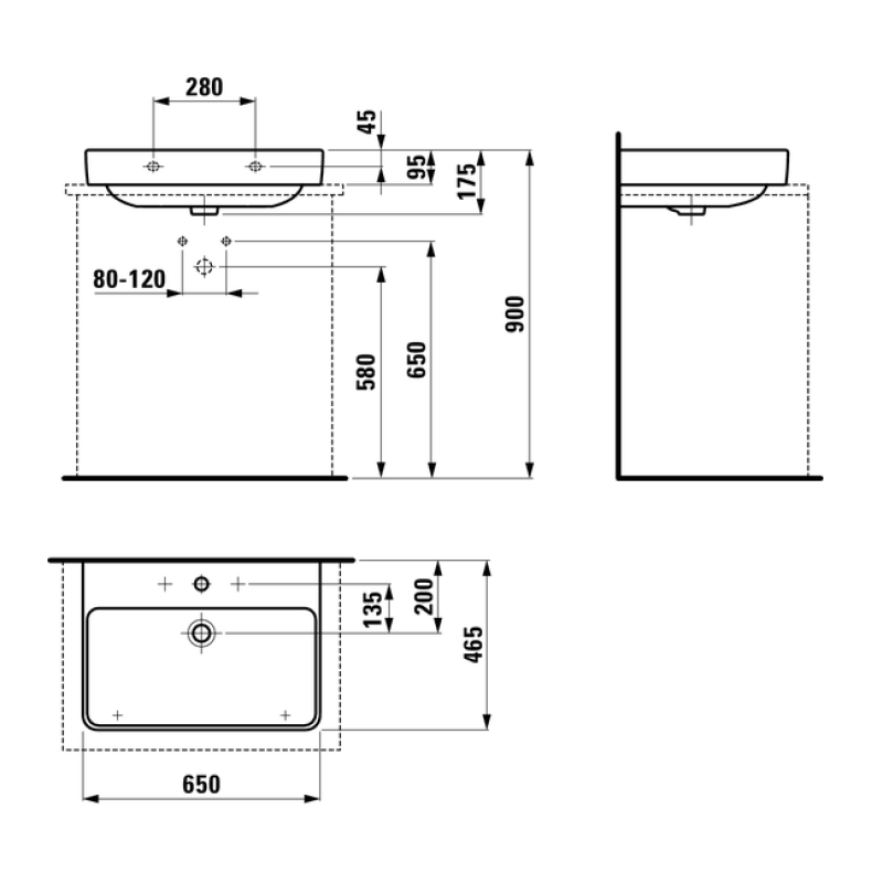 Laufen PRO S умивальник 65*46,5см, з вiдшлiф. нижньою поверхнею, з 1м отв. пiд змiшувач посерединi, (H8169644001041)