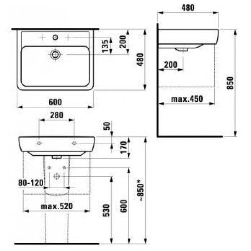 Laufen PRO Умывальник 600х480 мм, (H8189520001041)