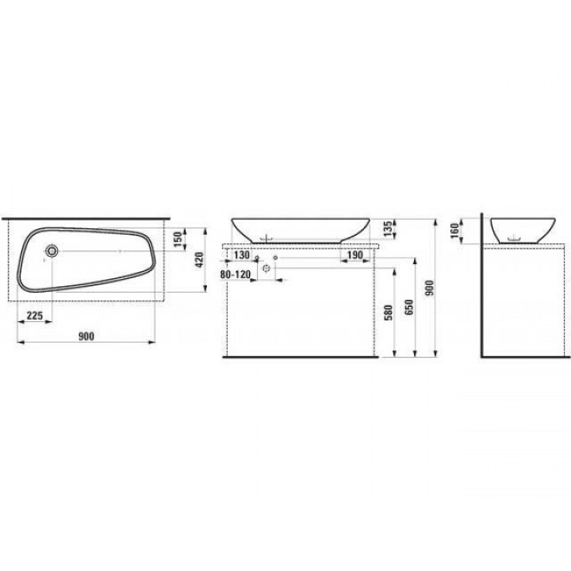 Laufen PALOMBA Умывальник-чаша 900х420х135 мм, (H8168010001121)