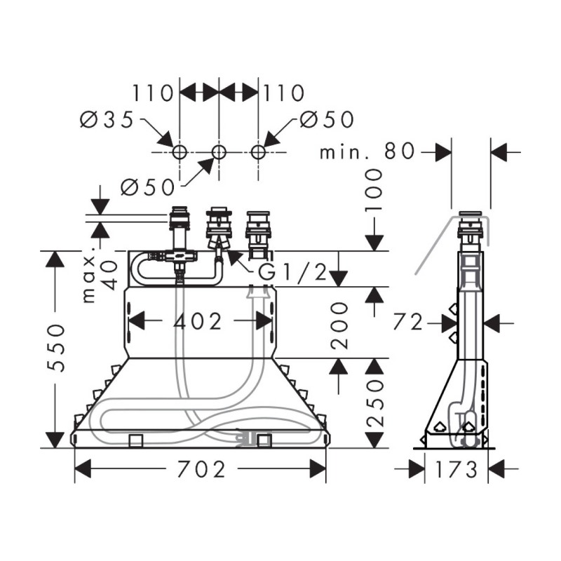 Axor Uno прихована частина для змішувача на край ванни, на 3 отвори, (15485180)