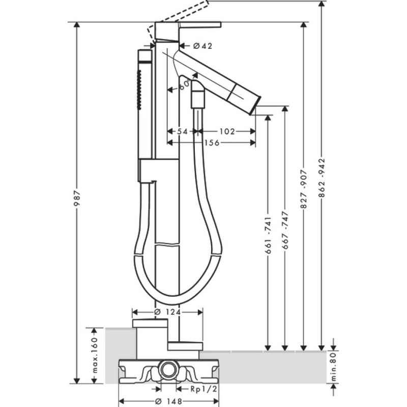 Axor Starck Змiшувач для ванни, одноважiльний, пiдлоговий, колiр покриття шлiфована бронза, (10455140)