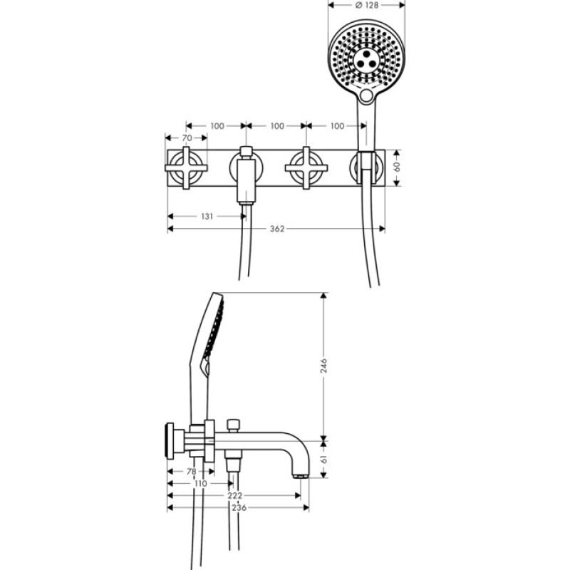 Axor Citterio Змiшувач для ванни, на 3 отвори, з ричаговими рукоятками та панеллю, ½’, колiр покриття полiроване золото, (39442990)
