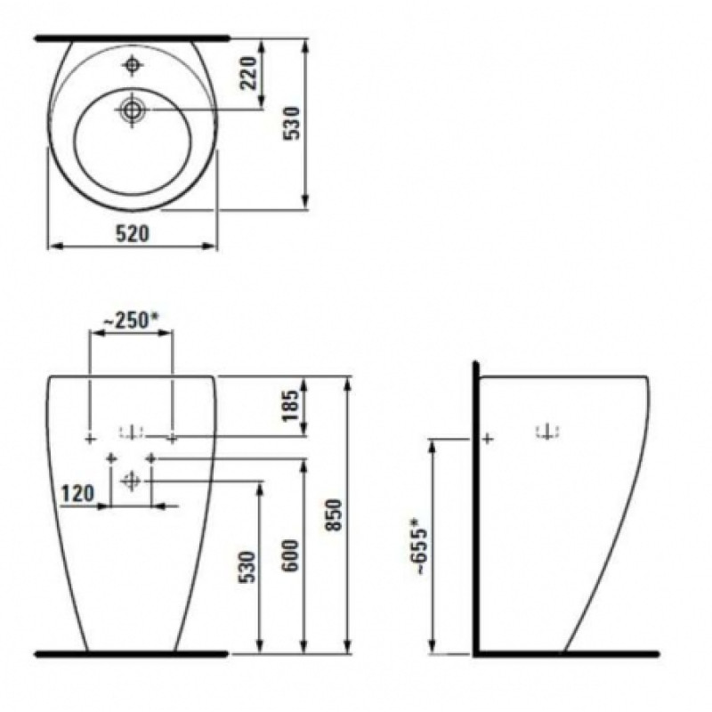 Laufen ALESSI ONE Умивальник з інтегрованим п`єдесталом 520х530х850 мм, (H8119714001041)