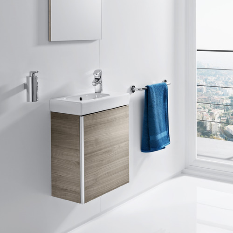 ROCA MINI шафка з дверцятами 45*50*25см) без ніжок, раковина з отвором для змішувача 45*7,5*25см, колір текстурований сiрий, (A855873156)