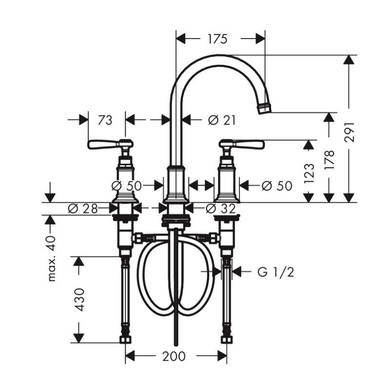 Axor Montreux Смеситель для раковины 180, на 3 отверстия с рычажными рукоятками, со слив. гарнитуром, цвет покрытия шлифованная бронза, (16514140)