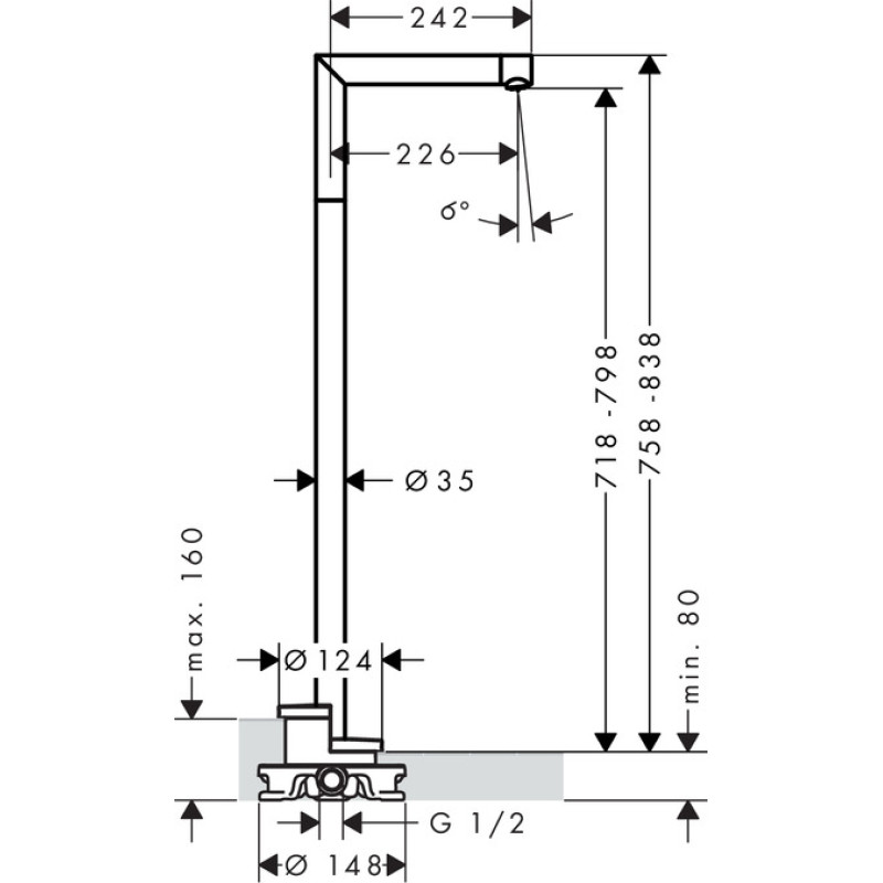 Axor Uno Вилив для ванни, підлоговий, прямий, хром, (45412000)