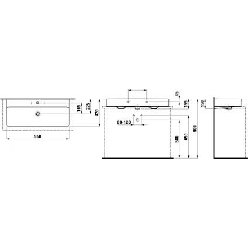 Laufen VAL умывальник 95см, с 1м отверстием под смеситель, (H8162870001041)