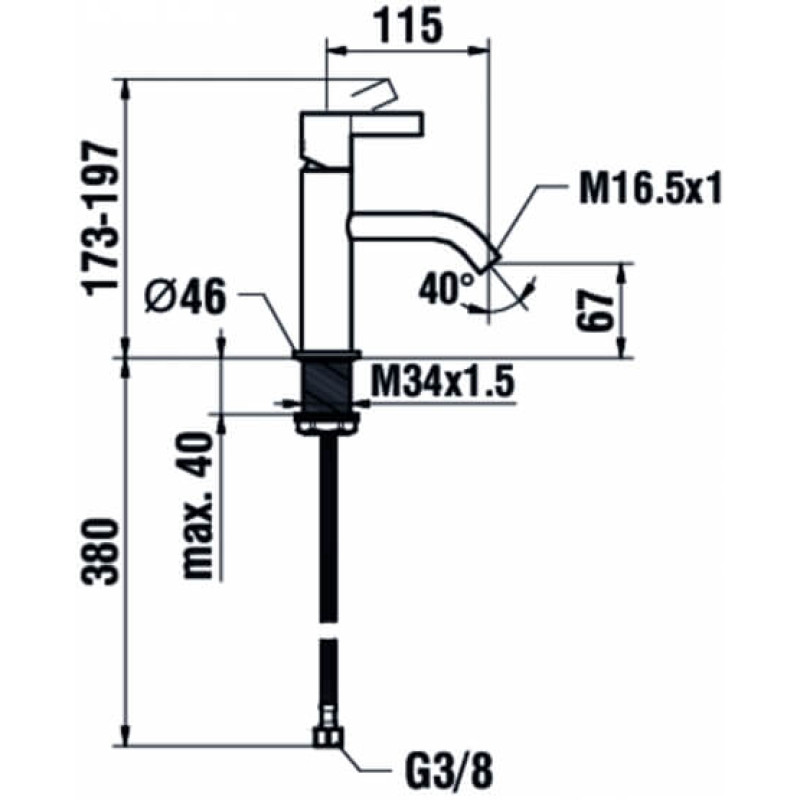 Laufen KARTELL змішувач для раковини, одноважільний, довжина виливу 115мм, без донного клапану, (H3113310041001)