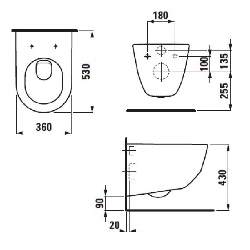 Laufen PRO унiтаз пiдвiсний 36*53см, в комплектi з PRO сидiнням до унiтазу, з антибактерiальним покриттям, (H8209560000001+H8969513000001)