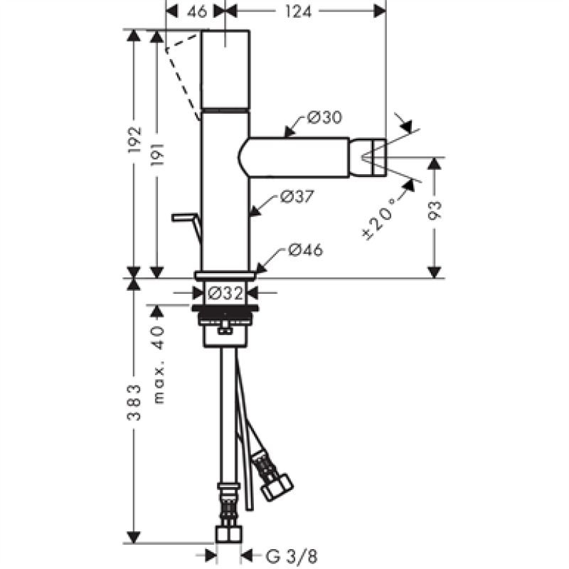 Axor Uno Смеситель для биде, Select, с шарнирным соединением, (45200820)