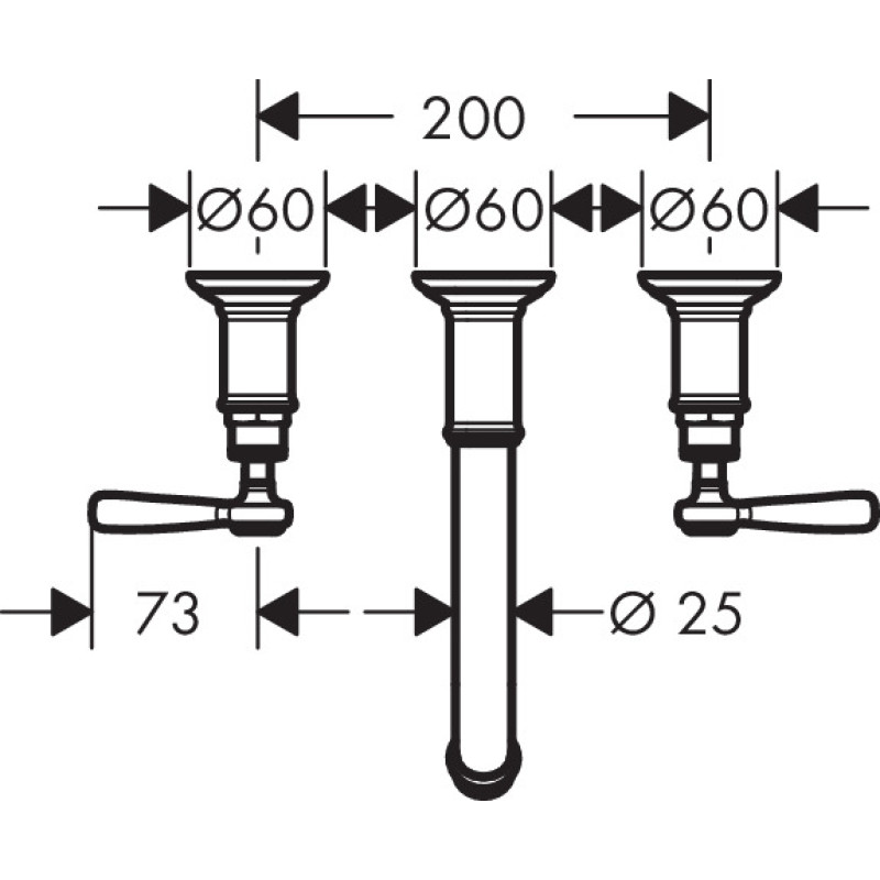 Axor Montreux Смеситель для раковины, двухвентильный, на 3 отверстия, с рычажной рукояткой, с незапираемым сливным набором, настенный монтаж, СМ, (16534000)