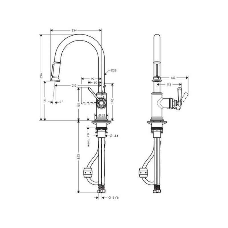 Axor Montreux Смеситель для кухни, однорычажный, с выдвижным душем цвет нерж сталь, (16581800)