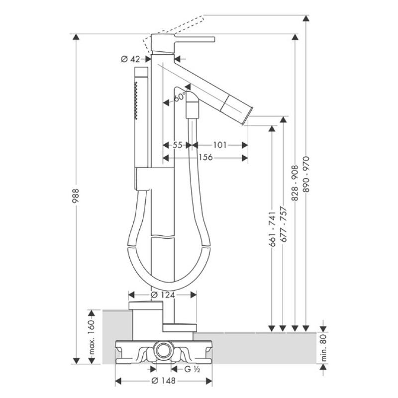 Axor Starck Смеситель для ванны, однорычажный, напольный, цв полир. бронза, (10456130)