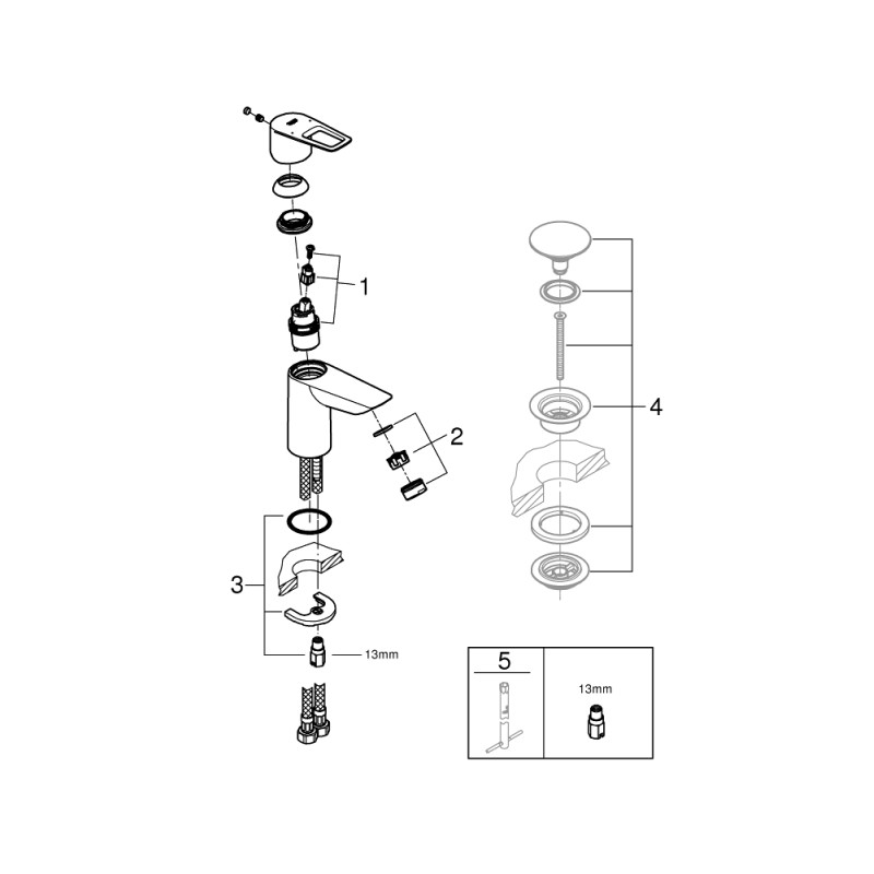 Grohe Смеситель для умывальника BauLoop однорычажный, без донного клапана, хром (23337001)
