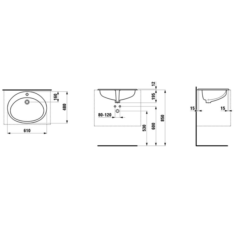 Laufen INDOVA умивальник 61*48см, вбудований у стiлешницю без глазурування з зовнiшньої сторони, (H8113920000001)