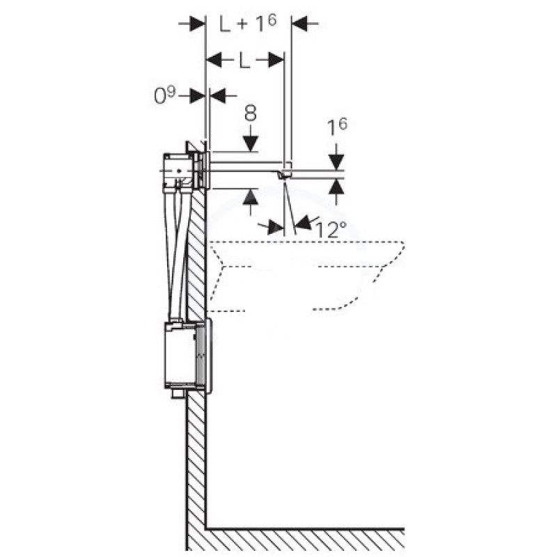 Geberit Brenta Змішувач для раковини, безконтактний, настінний, від батареї, для прихованого функціонального блоку, без міксера, L17см, хром глянсовий, (116.273.21.1)
