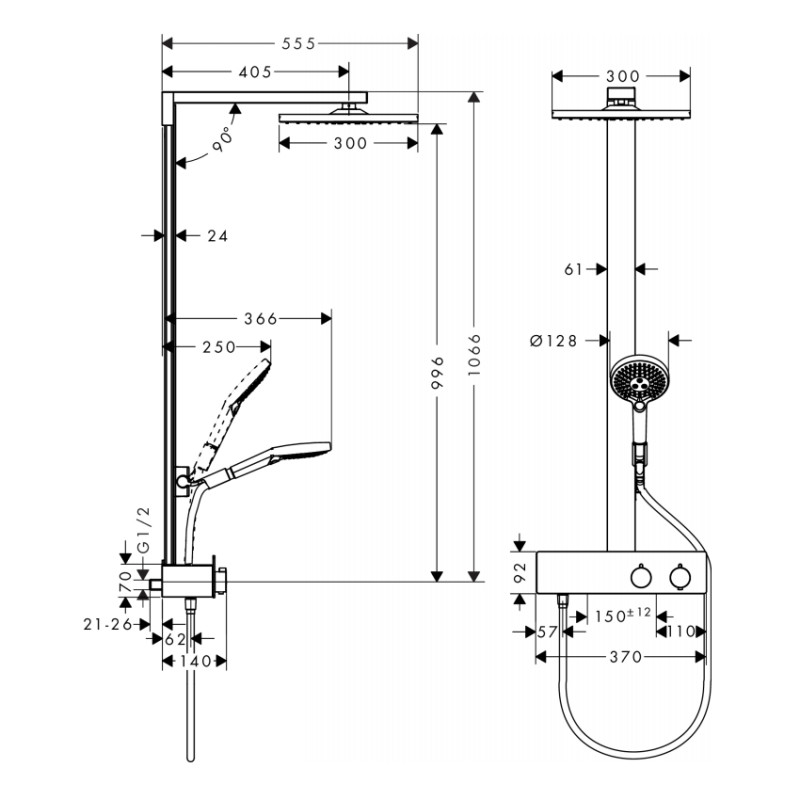 Hansgrohe Raindance E 300 1jet Showerpipe 350 ST Душова система, (27361000)