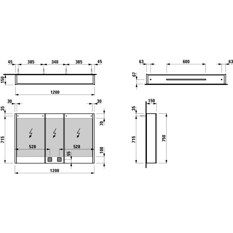 Laufen FRAME 25 шафка 120*75*15см, дзеркальна, (H4088549001441)