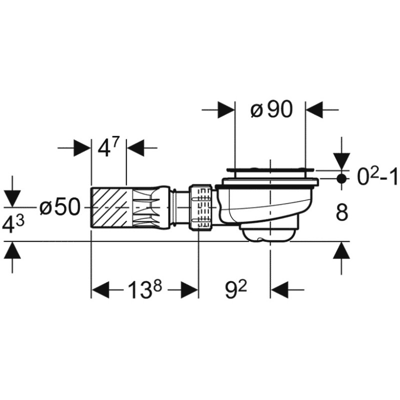 Geberit Сифон для душового піддону d90, висота гідрозатвори 50 мм, d50 мм PE-HD, (150.550.00.1)
