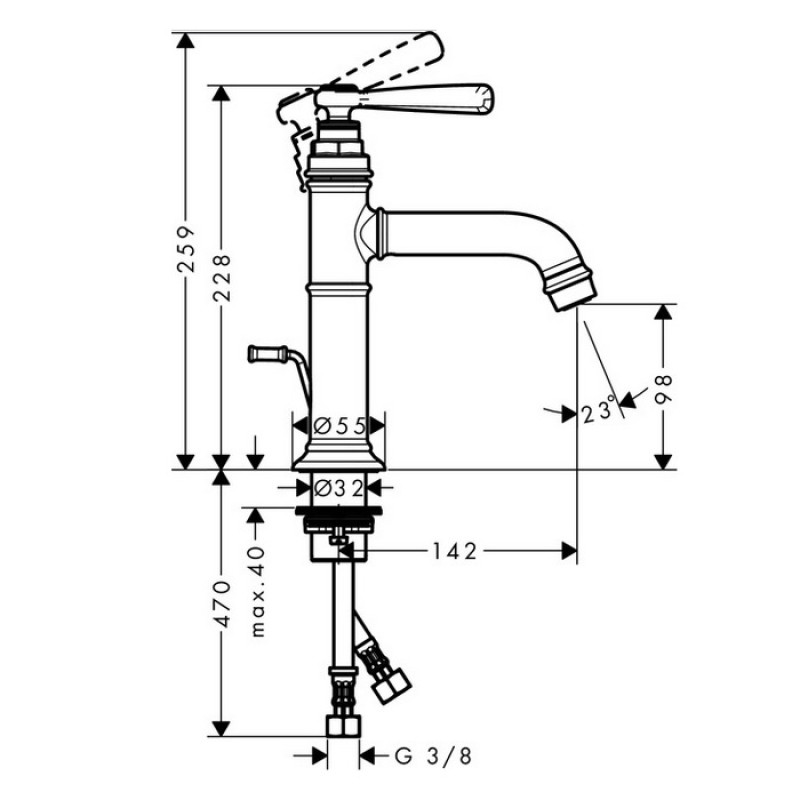 Axor Montreux Смеситель для раковины однорычажный 100 со сливным гарнитуром, шлифованный никель, (16515820)